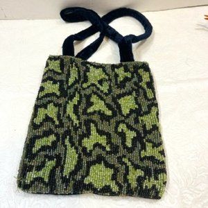 VTG Evening Green Black Beaded Royal Blue Velvet Purse Handbag India 6.5"x7.5"